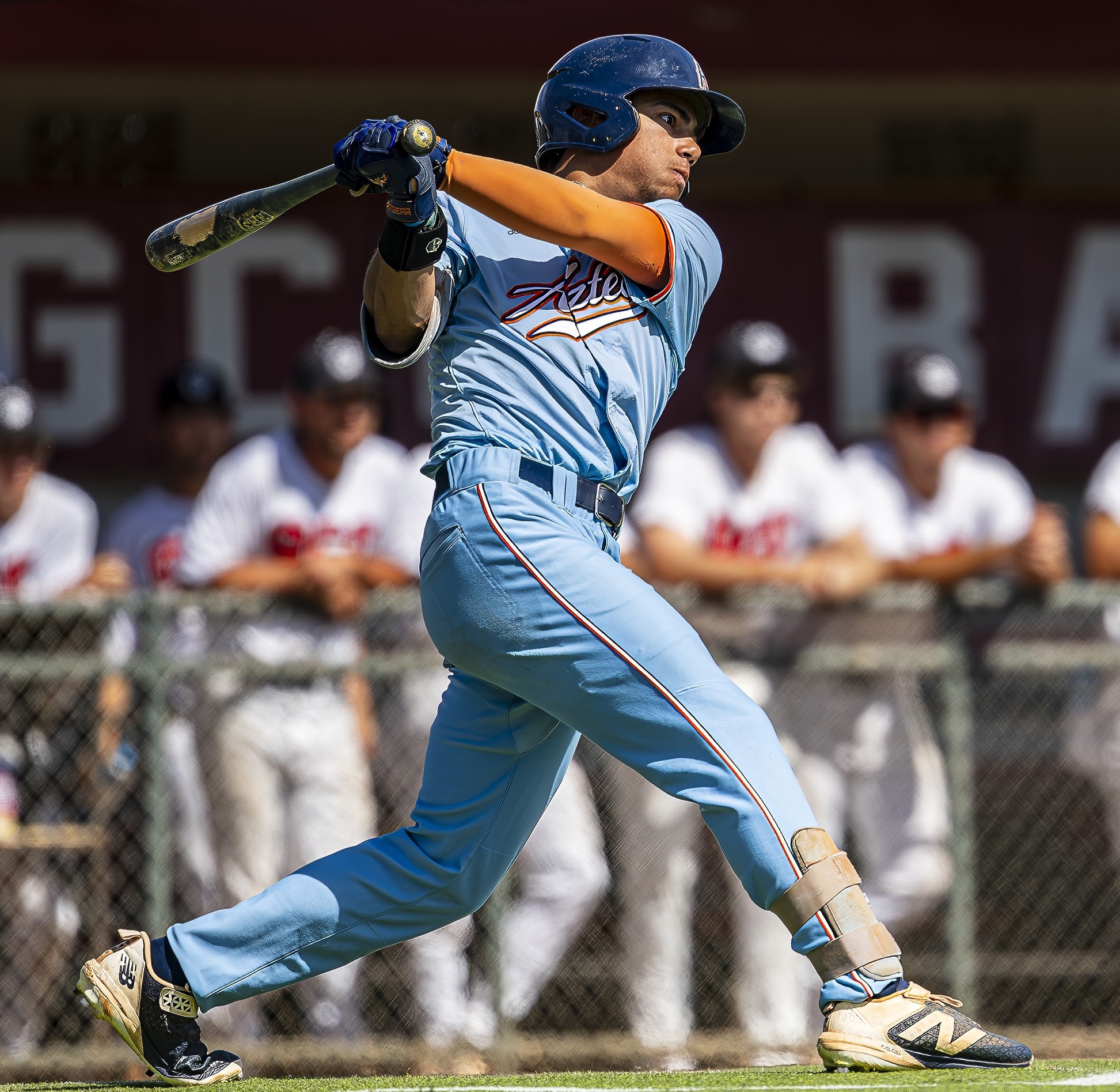 Sophomore Leon Cereceres closed out the day going 5-for-8 with two RBIs and a run scored but the Aztecs Baseball dropped two close games to GateWay Community College in an ACCAC conference doubleheader. The Aztecs are now 19-18 overall and 11-13 in ACCAC conference play. Photo by Gilbert Alcaraz