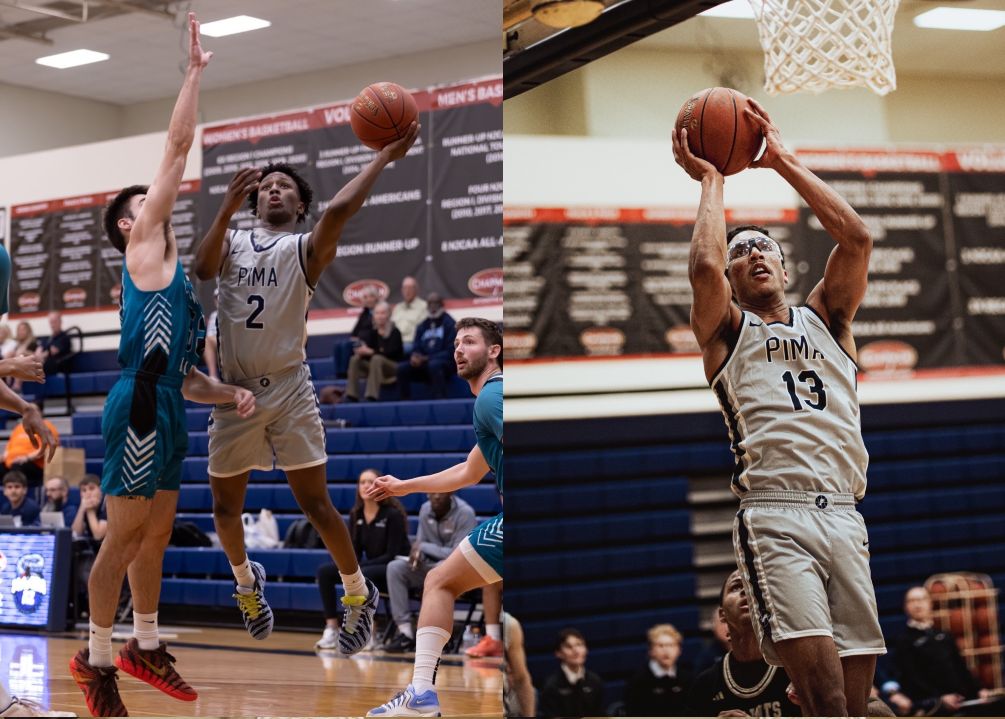 Freshman Isaiah Hill (Premier Prep Academy) finished with a game-high of 16 points and nine assists while sophomore Mason Tippett added a spark off the bench with nine points and six rebounds as No.4 ranked Aztecs Men's Basketball defeated Chandler-Gilbert Community College 74-57 to move to 27-0 overall and 15-0 in ACCAC conference play. Photos by Stephanie van Latum and Ernesto Rodriguez