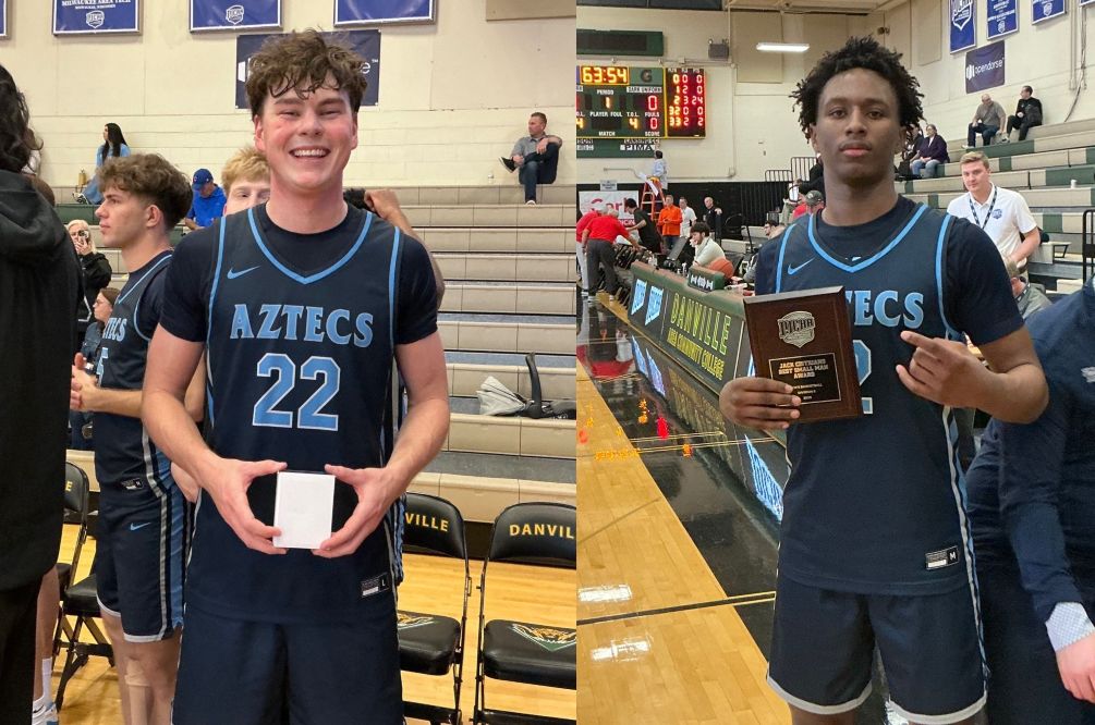 Sophomore Mason Hunt (Bradshaw Mountain HS) scored a game-high 31 points on 10-for-16 shooting while freshman Isaiah Hill (Premier Prep Academy) added 24 points and eight assists as the No. 4 seeded Aztecs Men's Basketball claimed fifth place at the NJCAA Division II National Tournament after beating No. 1 seed Des Moines Area Community College 98-81. The Aztecs closed out the season with a 35-1 over record for the second straight year. Photos courtesy of April Jessee