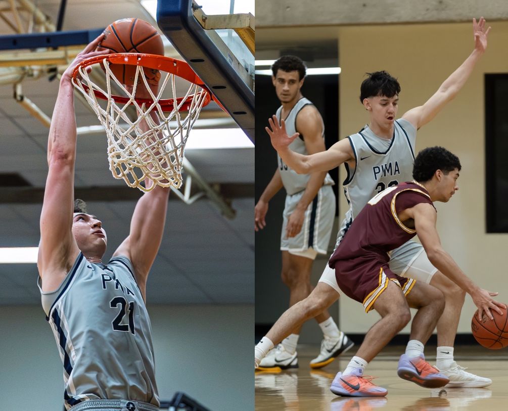 Sophomore Brock Mendoza posted his 12th double-double of the season finishing with 14 points and 10 rebounds while freshman Paul Olivares Yepiz scored 10 points and had three steals off the bench. The Aztecs are 26-0 overall and 14-0 in ACCAC conference play. Photos by Gilbert Alcaraz and Stephanie van Latum