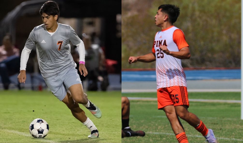 Freshman Leonel Gutierrez (Salpointe Catholic HS) scored two goals while freshman Alek Peral (Nogales HS) scored the first goal for Pima as No. 4 ranked Men's Soccer beat GateWay Community College 4-0 for their 10th straight win. The Aztecs are 12-1 overall and 9-1 in ACCAC conference play. Photos by Stephanie van Latum and Cody Chavez