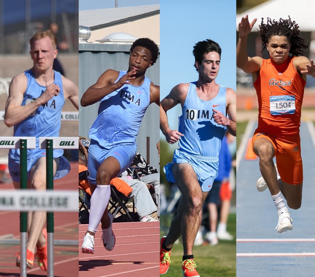 The Aztecs Men's Track & Field captured the ACCAC Conference Championship on Friday At Mesa Community College. Jake Applegate (400-meter hurdles), Taylor Brown (400 meters), Brent Clark (3,000-meter steeplechase) and Mason Hessier (Triple Jump) captured individual championships. Photos by Ben Carbajal, Ethan Tees and Stephanie van Latum.