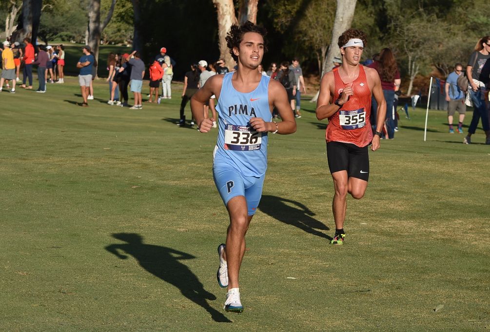 Freshman David Felix (Nogales HS) was one of five Aztec Men's Cross Country runners who not only scored team points but earned new personal-records in the 8K on Saturday at the highlander Invitational. The Aztecs finished 21st in the final team standings with a team score of 535 points. The Aztecs compete in the Region I, Division I Championships next Saturday. Photo by Ben Carbajal