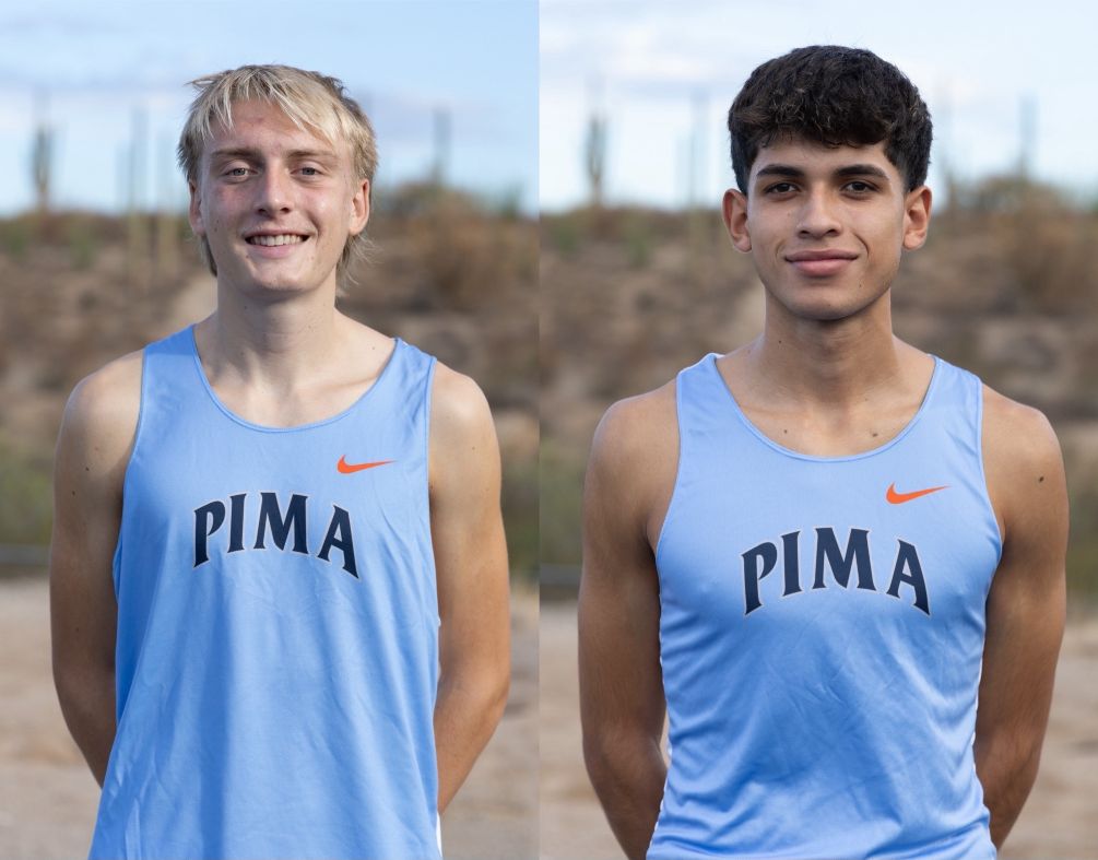 Freshmen Kallen McCracken (Mountain Ridge HS) and Jose Hernandez (Rio Rico HS) were the top two finishers for the Aztecs at the George Kyte Invitational in Flagstaff. McCracken took 13th with a time of 24:17.0 and Hernandez closed it out in 21st place at 24:44.0. The Aztecs finished in fifth place with a total of 125 points. Photos by Stephanie van Latum
