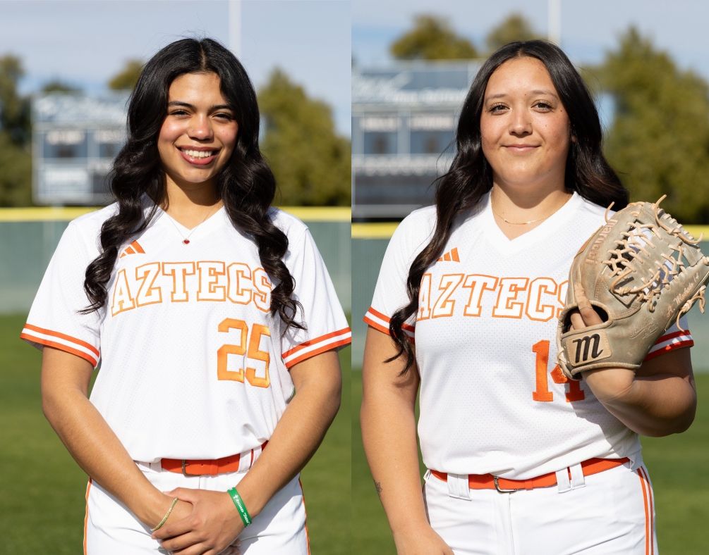 Freshmen Izabel Rodriguez (Sahuarita HS) and Adriana Machado (Canyon del Oro HS) were selected as the ACCAC Division II Player and Pitcher of the Week for Apr. 12-18. Rodriguez hit .588 with four RBIs, five runs while Machado went 1-0 in six innings pitched with six strikeouts and one walk. Photos by Stephanie van Latum.
