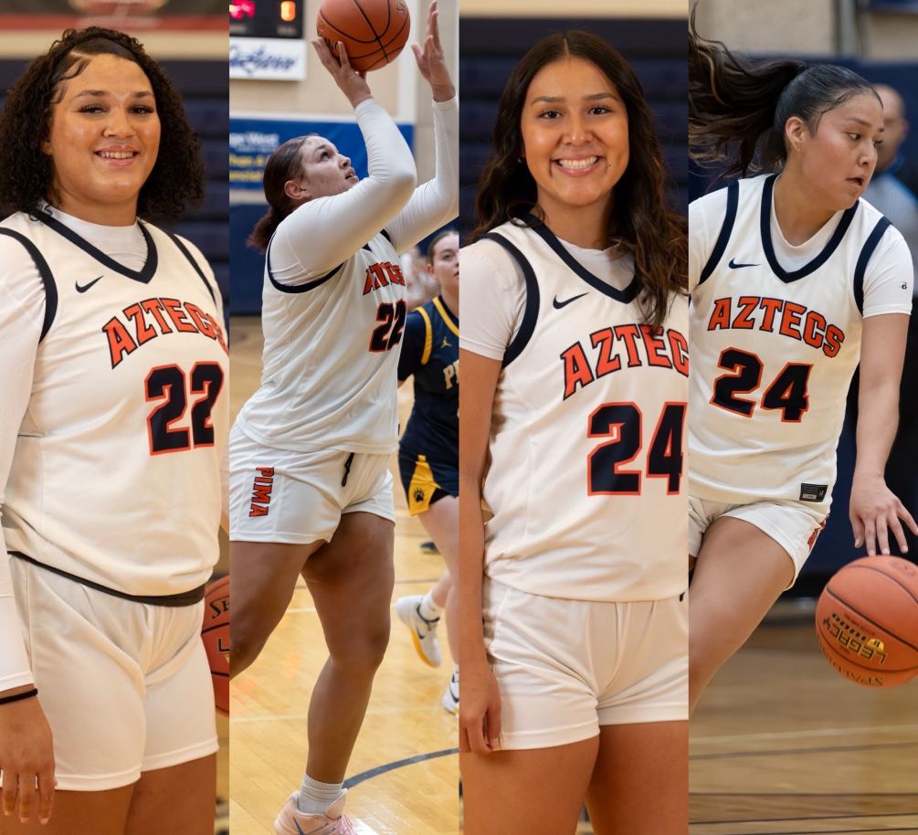 Sophomores Kiley Sours-Miller and Melicia Nelson were selected First Team NJCAA Division II All-Americans. They are the 21st and 22nd Women's Basketball All-Americans. The Aztecs have produced an All-American in nine of the last 10 years. Photos by Brian Halbach and Stephanie van Latum