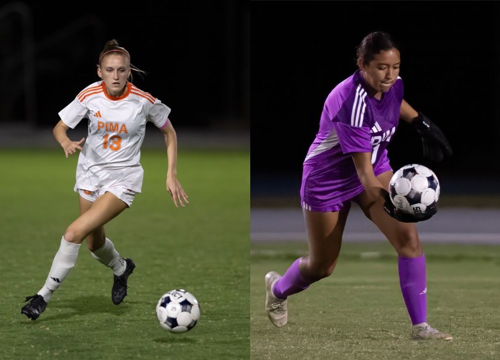 Sophomore defender Meredith Galus (Walden Grove HS) was named Second Team NJCAA Division II All-American while sophomore goalkeeper Brooke Valencia (Sabino HS) was selected Third Team NJCAA Division II All-American. Pima Women's Soccer has produced 10 NJCAA All-Americans since 2014. Photos by Stephanie van Latum