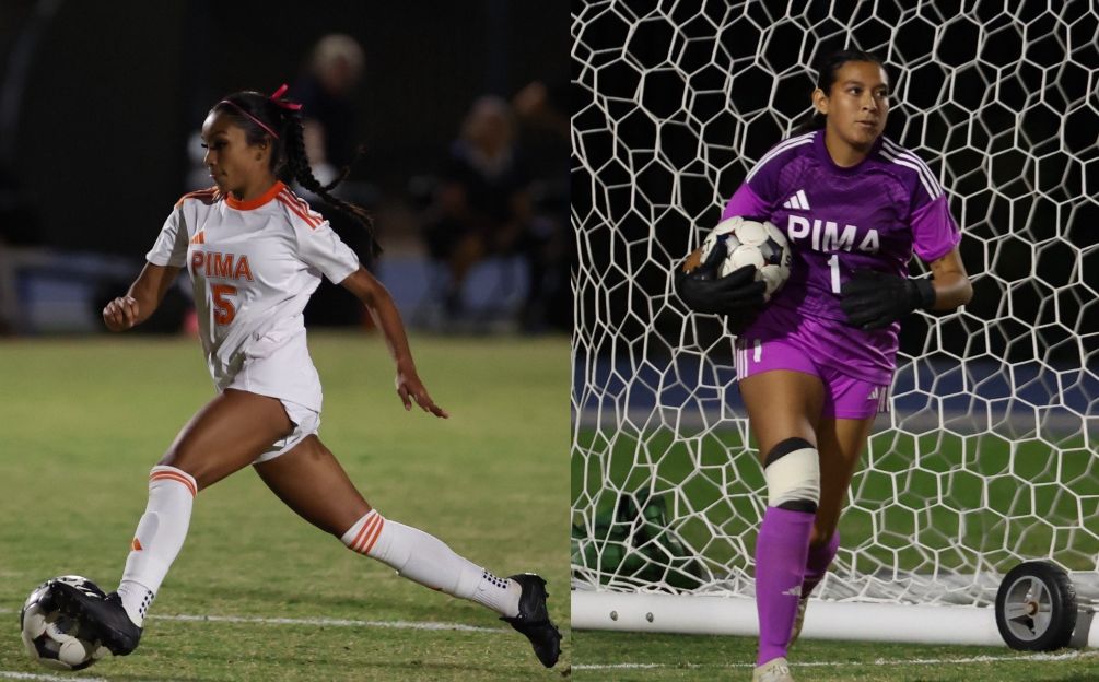 Freshman Yajaira Cervantes (Tucson Magnet HS) scored the only goal of the game while sophomore Brooke Valencia (Sabino HS) finished with four saves as the No. 1 seeded Aztecs women's Soccer team blanked No. 4 Glendale community College 1-0 in the Region I, Division I Tournament semifinals. The Aztecs advance to their sixth straight Region I Championship game. It will be played on Tuesday at the West Campus Aztec Field. Photos by Stephanie van Latum