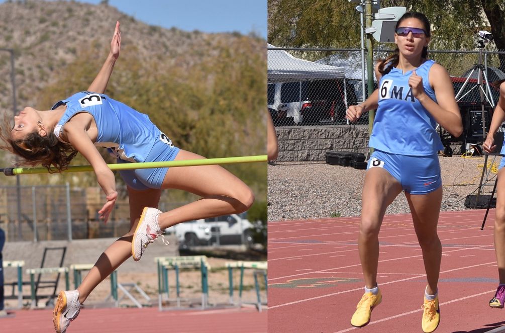 Freshman Kathleen Farley earned an NJCAA national qualifying mark in the High Jump with a mark of 1.58 meters (5-2.25) while sophomore Sofia Cambridge improved on her national qualifier in the 800-meter race with a time of 2:17.27. Photos by Ben Carbajal.
