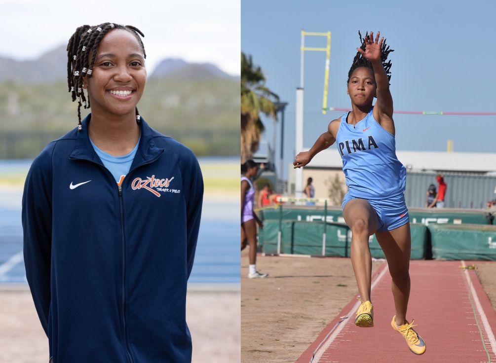 Sophomore Kymia Bridgett was selected ACCAC Women's Field Athlete of the Week for the second time this season as she took first place in the Triple Jump (12.02 meters) and second place in the Long Jump (5.28 meters, PR) at the NAU Tune-Up meet last Friday in Flagstaff. Photos by Stephanie van Latum and Ben Carbajal