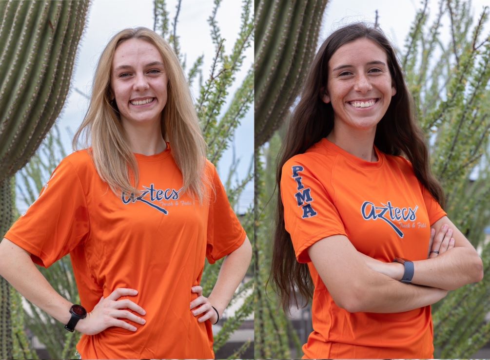 Sophomore Reatta Danhof took second place in the 2.5 mile open race at the George Kyte Invitational on Saturday with a time of 16:09.8 while freshman Ella Allred (Benson HS) finished 13th with a time of 17:41.2. The Aztecs finished in third place with a score of 72. Photos by Stephanie van Latum